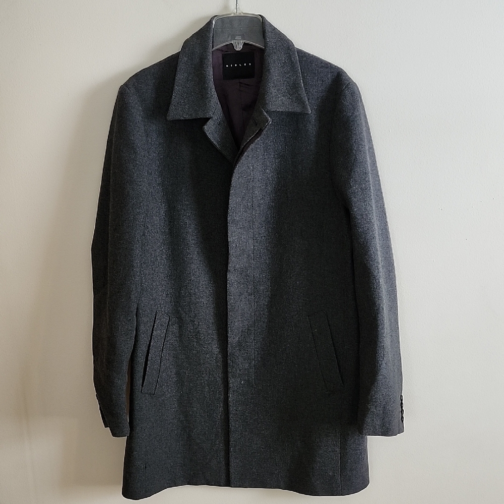 Sisley Charcol Gray Hidden Button Winter Coat Mens Italian 52 Wool Blend